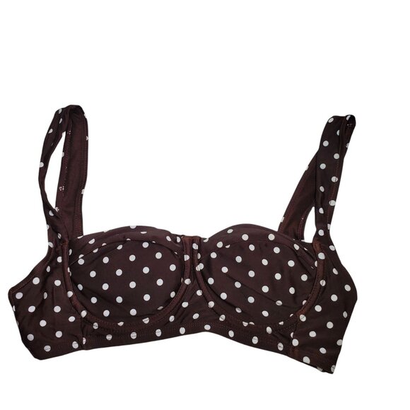 Time and Tru Women's Brown White Polka Dot Retro Pinup Underwire Bra Bikini Sz M - Picture 1 of 3